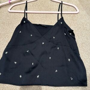 Zara black silk cami with pearl detail